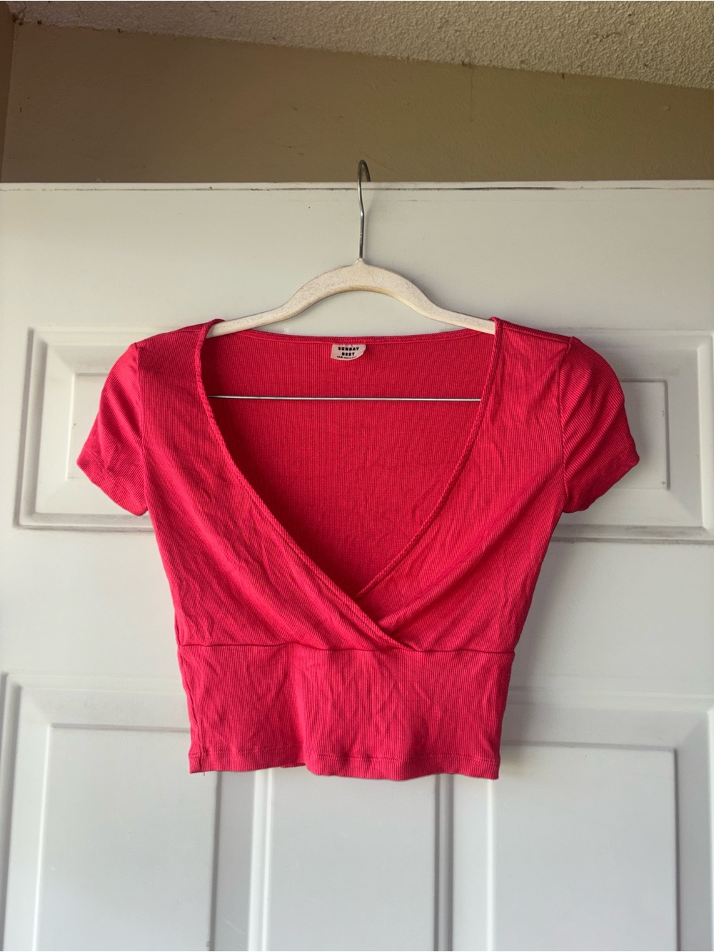 Sunday Best red ribbed faux wrap top size XXS